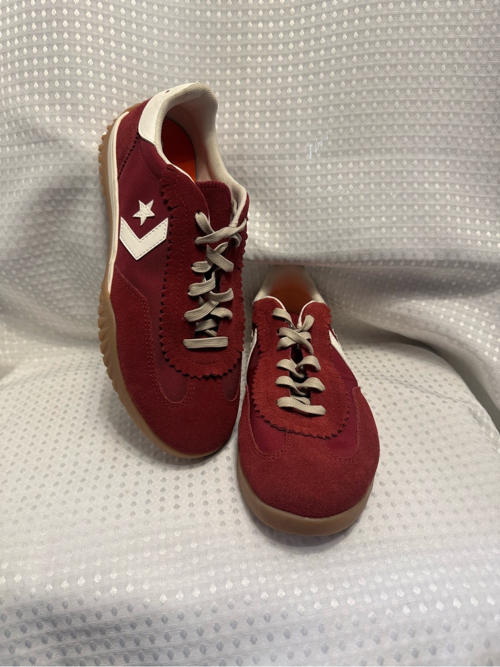 Converse Maroon Suede Low-Top Sneakers with White Chevron Star